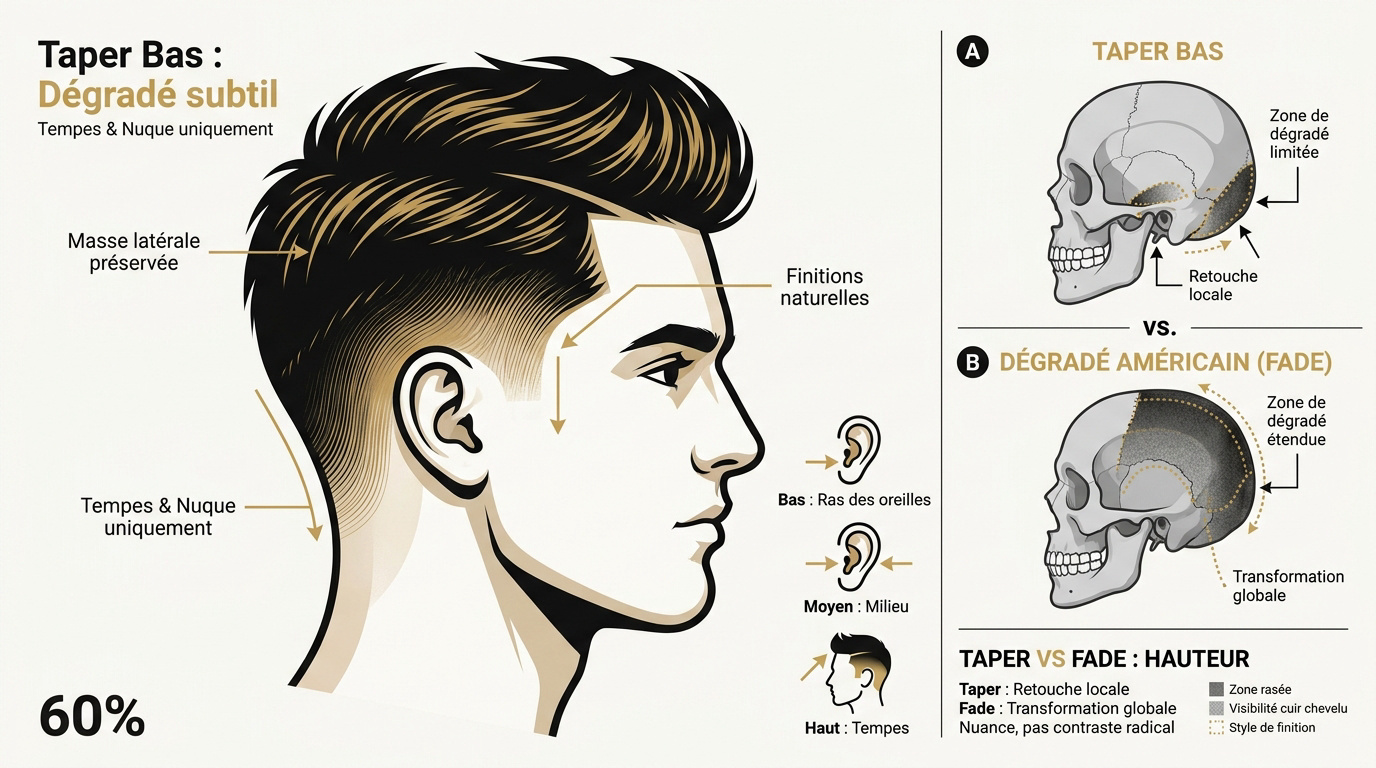 Comparaison taper bas et dégradé américain fade