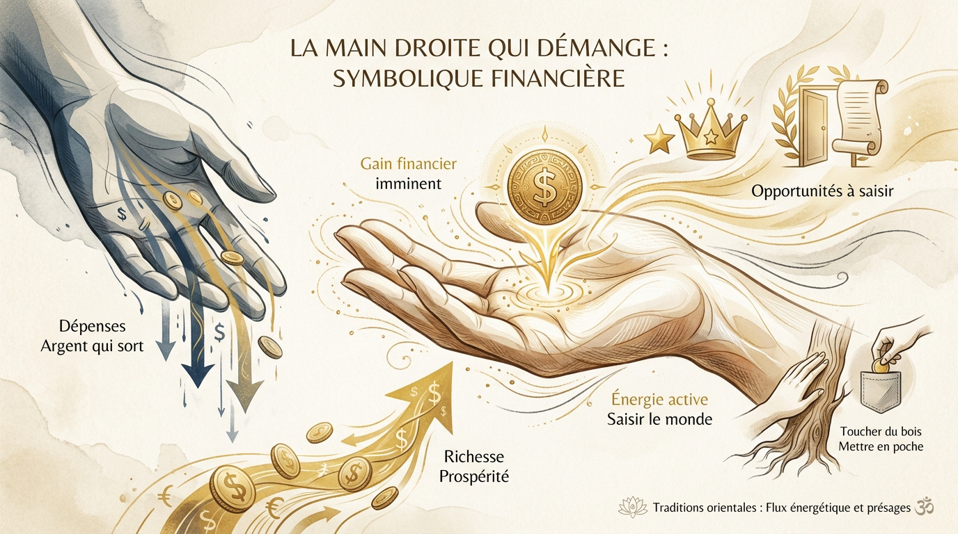 Symbolique de la main droite qui gratte et fortune