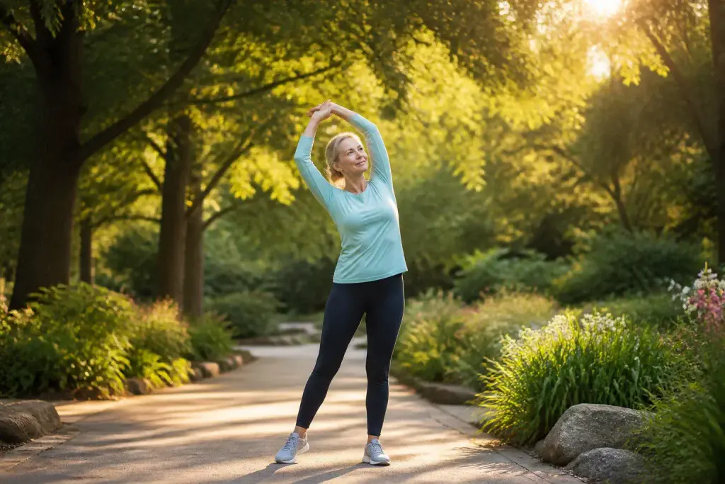 Femme setirant dans un parc au soleil