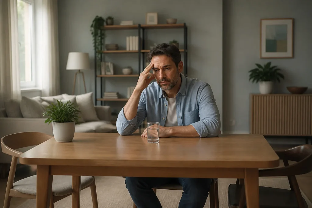 Homme pensif a table