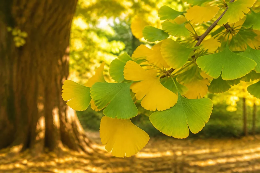 Feuilles de ginkgo biloba en automne