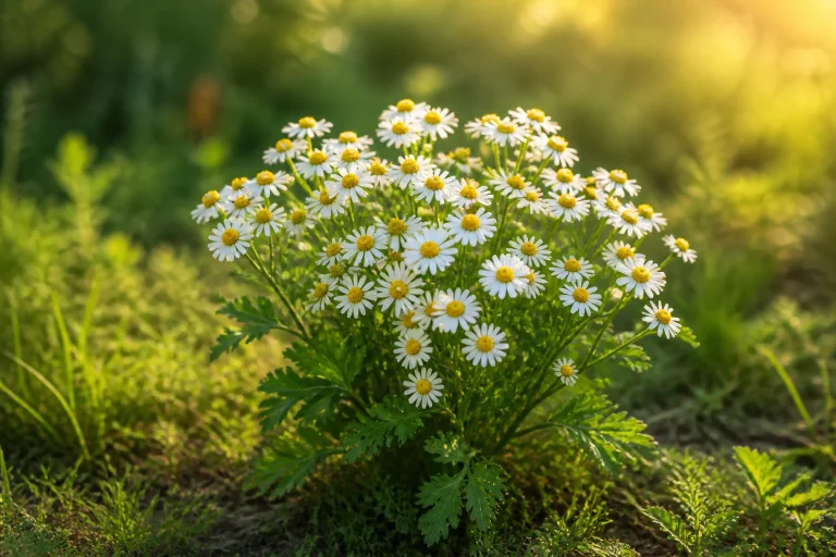 Fleurs de camomille sous le soleil dore