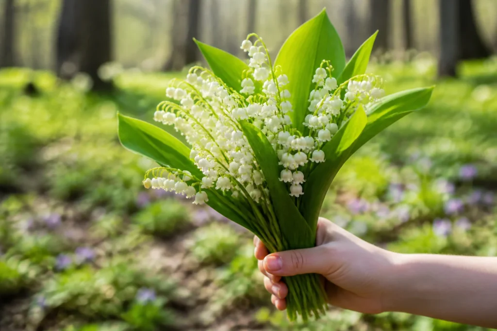 Muguet printanier dans une main