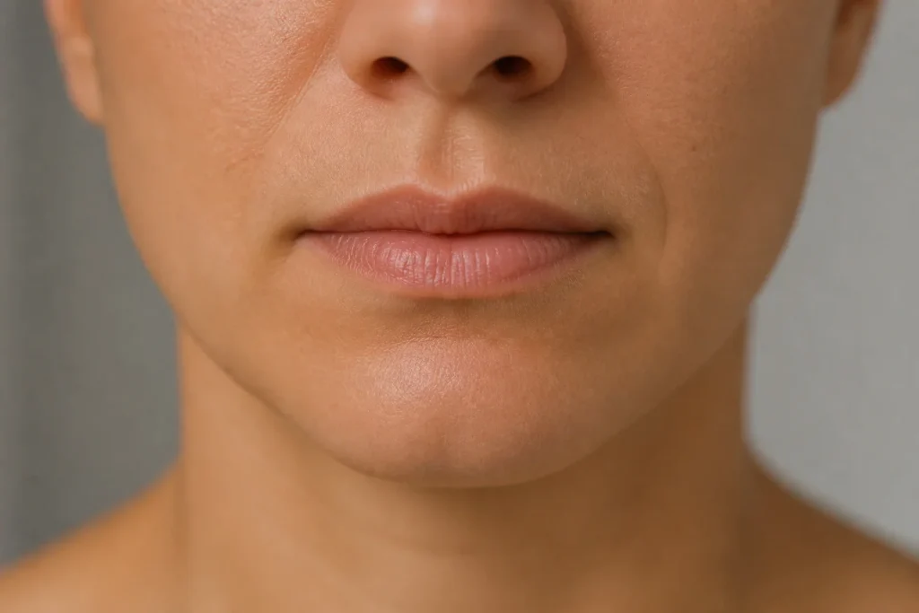 Detail du visage bouche et menton