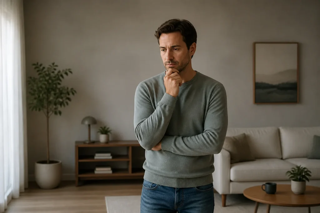 Homme pensif en interieur