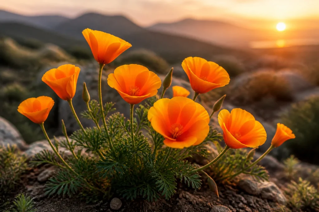Coquelicots californiens au crepuscule