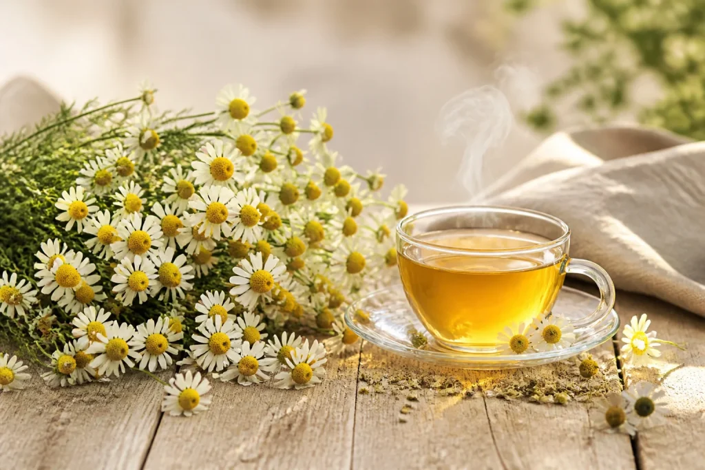 The a la camomille et fleurs fraiches