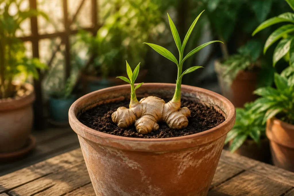 Gingembre en pot nouvelle pousse