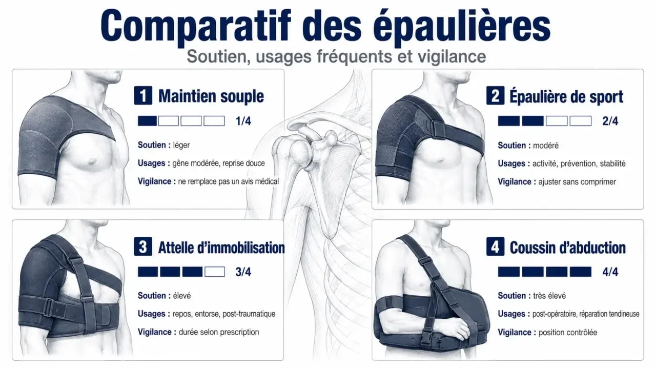 Comparatif des types d’épaulière selon le niveau de maintien et l’usage