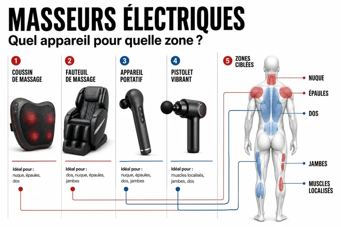 Comparatif des masseurs electriques selon les zones ciblées et le confort d’usage