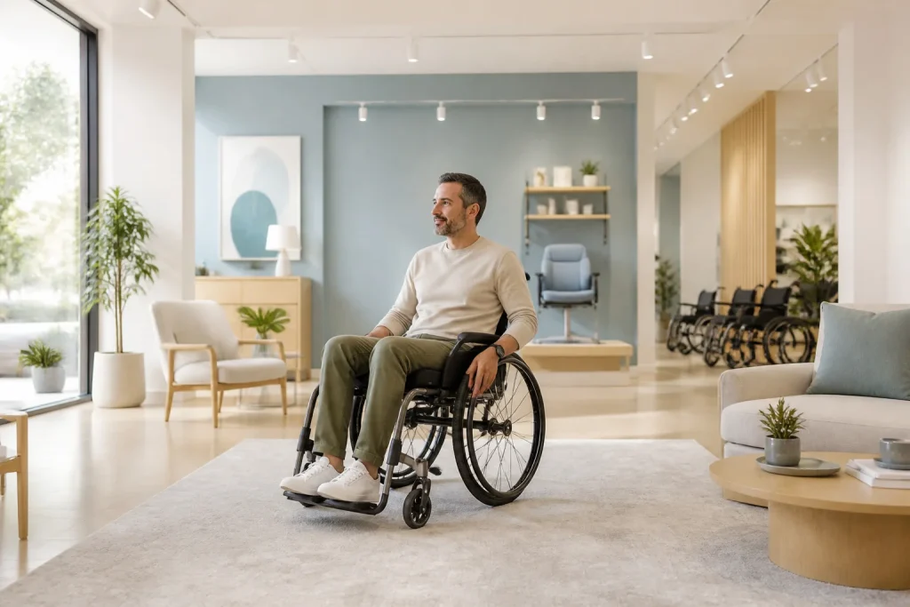 Homme confiant en fauteuil roulant moderne