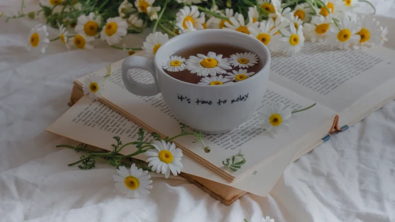 Tasse de tisane à la camomille pour le soir